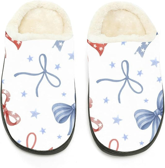 Slippers Women Indoor Bow Graphic Pattern Flannel Cotton Slipper Non Slip Machine Washable Comfy His and Hers Shoes Gifts for 40 Year Old Woman Room Essentials for Women