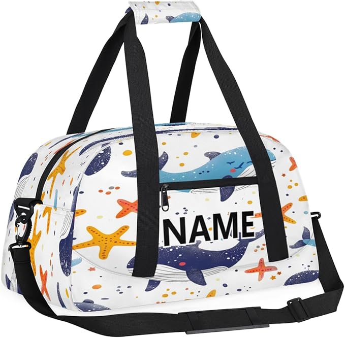Cute Custom Small Gym Bag 18 inch for Women Men Personalized Whale Carry On Overnight Weekender Bag for Travel Work Dance Sport
