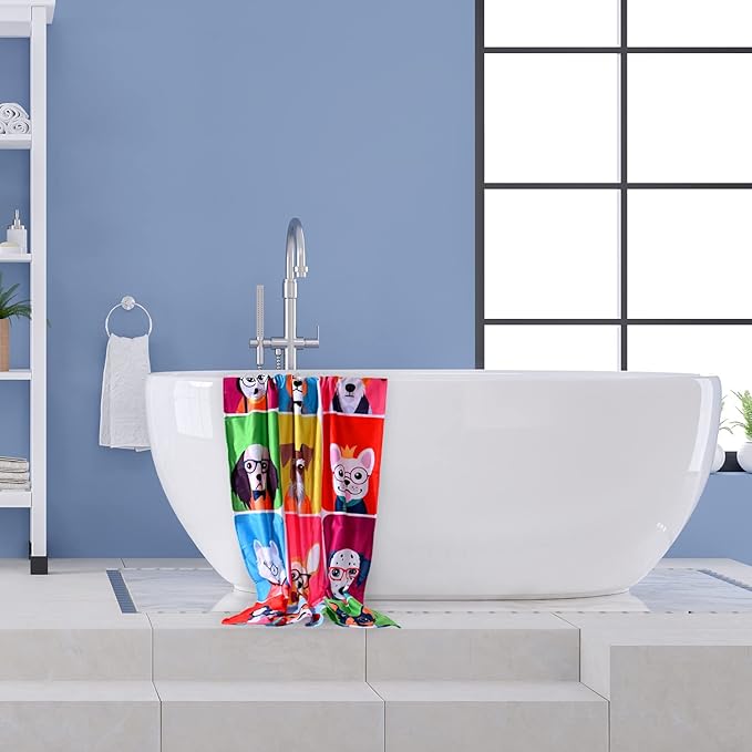 LIVILAN Dog Beach Towel, Playful Pups Design, Soft Quick-Dry Microfiber, Sand-Free 24" x 48" Small for Pool, Bath, Swim, Ideal for Women, Girls, Kids, Perfect Home Decor & Gift
