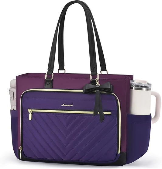 LOVEVOOK 17 Inch Laptop Tote Bag for Women, Teacher Work Bag with Large Cup Holder, Quilted Teacher Diaper Bag for Travel, Computer Women's handbags for Nurse gift