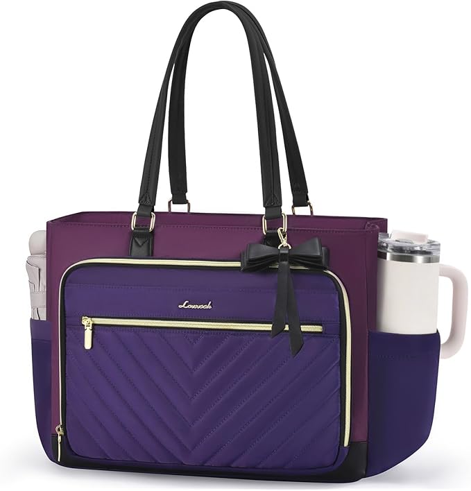 LOVEVOOK Laptop Tote Bag for Women, Work Bag for Teacher with Large Cup Holder, Quilted Diaper Bag for Travel, Computer Women's handbags for Nurse gift, 15.6 Inch