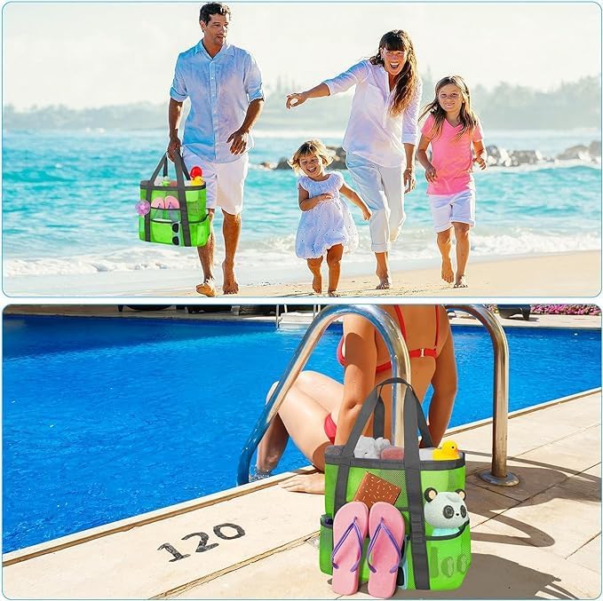 Mesh Beach Bags for Women - Family Beach Tote Bag for Toys, Towels, Travel Vacation Cruise Essentials