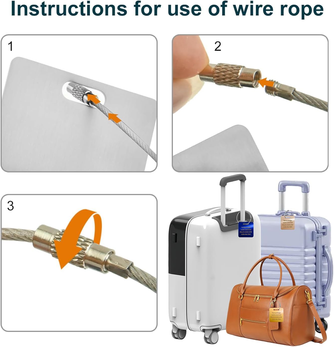 (5Pack Made in USA) Custom Personalized Luggage Tags-Customized Unique tag for Suitcase Backpack Travel,Bags (Golden (2 × 2))