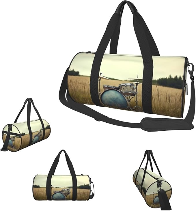 Music Drum in Field Sports Gym Bag for Women Men Travel Duffel Bag Tote Weekender Bag Canvas Carry on Overnight Bag for Travel Swimming Fitness Workout Sports Duffle Bag