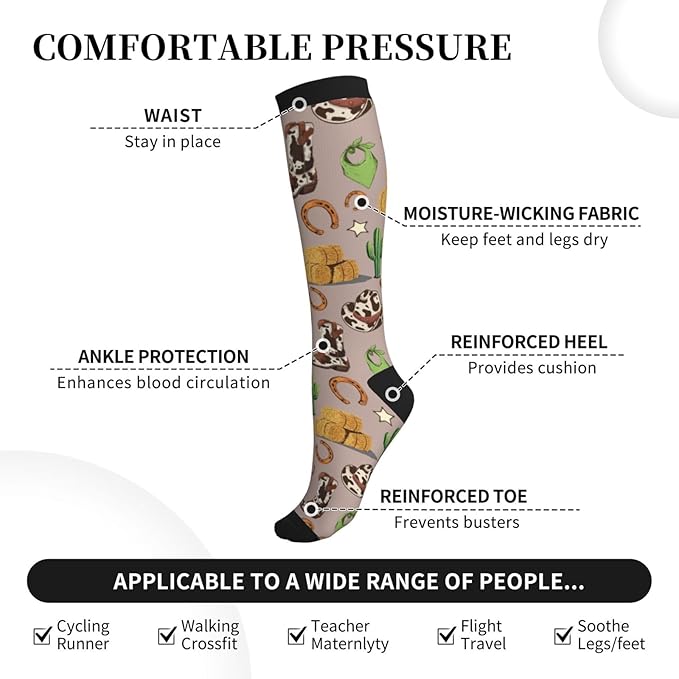 Compression Socks Knee High Circulation Support Socks For Women Men Athletic Running Work Hiking Cycling Travel