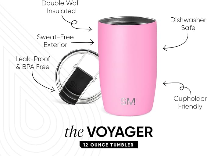 Simple Modern Travel Coffee Mug Tumbler with Flip Lid | Reusable Insulated Stainless Steel Cold Brew Iced Coffee Cup Thermos | Gifts for Women Men Him Her | Voyager Collection | 12oz | Dragon Fruit