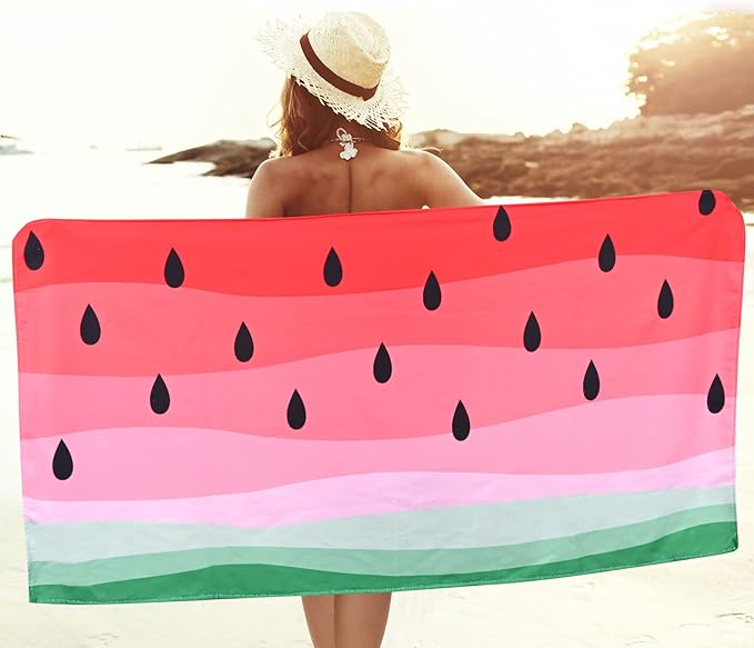 LIVILAN Watermelon Beach Towel, 30"x60", Oversized, Lightweight, Quick Dry, Sand Free, Perfect for Kids, Girls, Women, Watermelon Design, Ideal Swim, Bath, Pool Towel, Unique Watermelon Gifts
