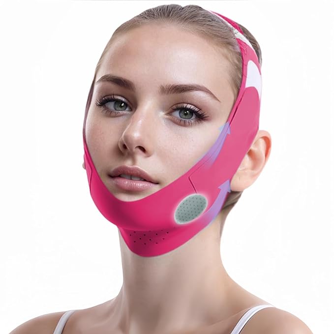 Graphene V-Line Mask Chin Up Mask V Shaped Face Mask Chin Strap for Sleeping,Jawline Shaper,red,Medium