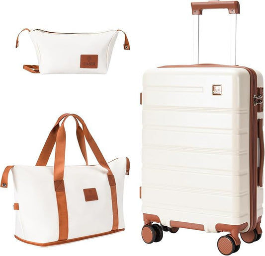 Carry on Luggage Set, 20 Inch Suitcase with 100% PC hardshell, Lightweight TSA Locks Quiet Spinner Wheels Durable Zipper, Suitable for Men and Women, Y01 Beige(20"/DB/TB) Slightly Small