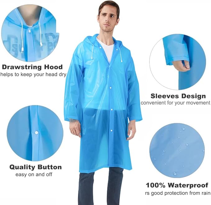 Rain Ponchos Raincoats for Adults Women, Reusable Rain Jacket Coats with Hood for Family Disney Park Travel 2 Pack