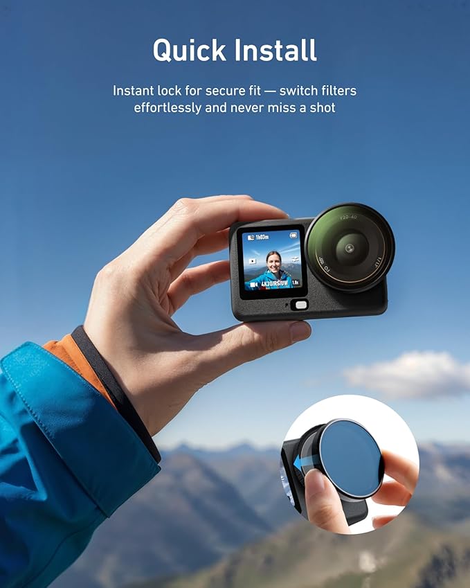 TELESIN CPL ND Filter Kit for DJI Osmo Action 6, 4 Pack CPL ND8 ND16 ND32 Action 6 Filter, Snap-On Neutral Density Polarising Filter, HD Optical Glass/Multi-Coated Filters Creator Combo Accessories