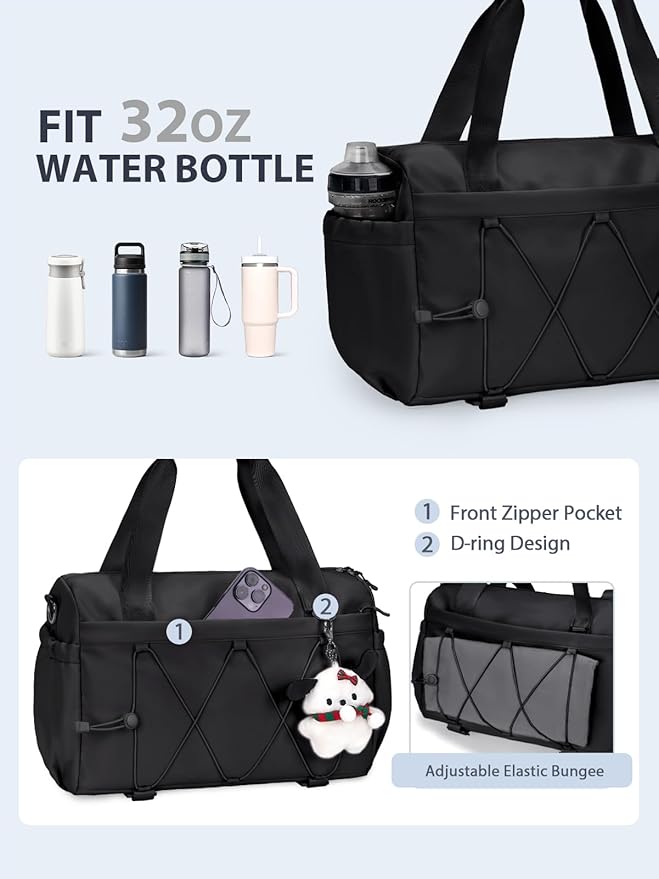 Small Gym Bag for Women with Yoga Mat Holder and Wet Compartment, Mini Gym Duffle Bag Yoga Bag with Water Bottle Pocket for Workout Travel, Black