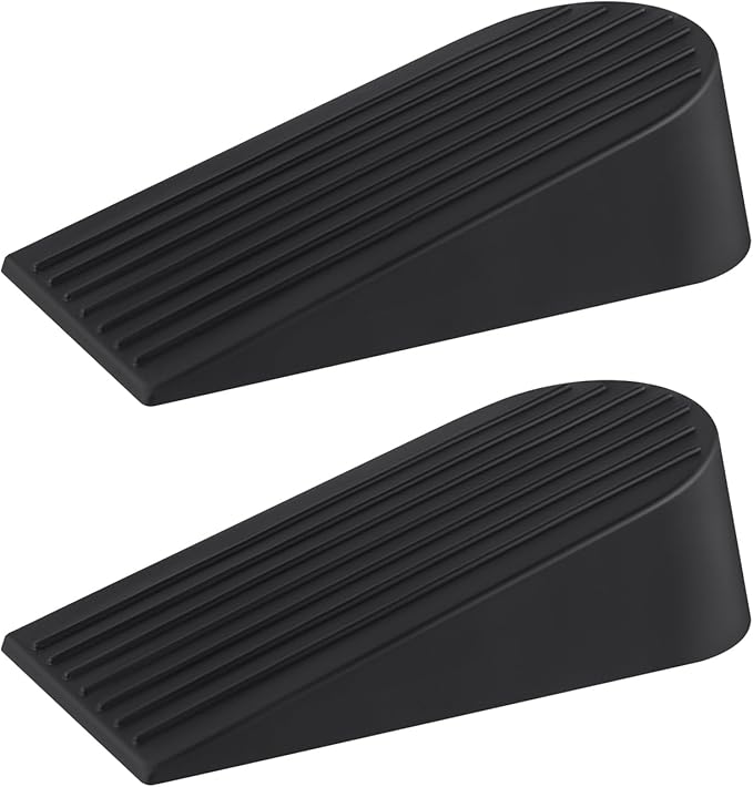Big Door Stoppers for Bottom of Door on Floor, Premium Big Rubber Door Stop Wedge, Floor Sturdy Stackable Door Stops for Carpet Heavy Duty Door, Door Gaps (Big 2 Pack, Black)