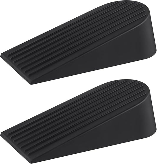 Big Door Stoppers for Bottom of Door on Floor, Premium Big Rubber Door Stop Wedge, Floor Sturdy Stackable Door Stops for Carpet Heavy Duty Door, Door Gaps (Big 2 Pack, Black)
