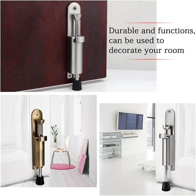 Sumnacon Kickdown Door Stop - Stainless Steel Easy Step Door Stopper, Spring Loaded Telescopic Step On/Off Door Stopper Rubber, Adjustable Heavy Duty Door Locks Holder Stop/Release by Foot, Silver