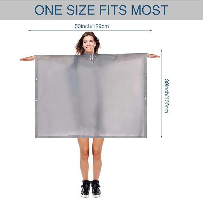 Zhehao 10 Pcs 10 Pcs Rain Ponchos for Adults with Drawstring Hood Reusable Raincoats Waterproof Thickened Rain Jacket for Men Women (Gray)
