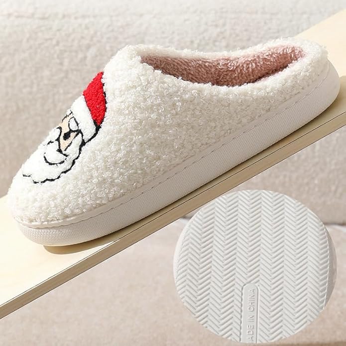 Unisex Xmas Elk Shoes Santa Reindeer Cute Strawberry Cartoon Christmas Tree Pink Bow Memory Foam Soft Plush House Slippers Indoor/Outdoor