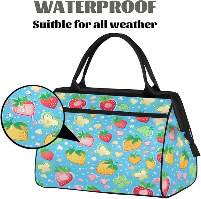 Strawberry Overnight Weekender Bag for Women Men Travel Duffel Bags Waterproof Luggage Carry on Sports Yoga Gym Bag