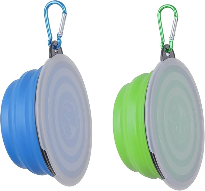 Collapsible Dog Bowl,2 Pack Portable and Foldable Pet Travel Bowls Collapsable Dog Water Feeding Bowls Dish for Dogs Cats and Small Animals,with Lids (Small, Blue+Green)