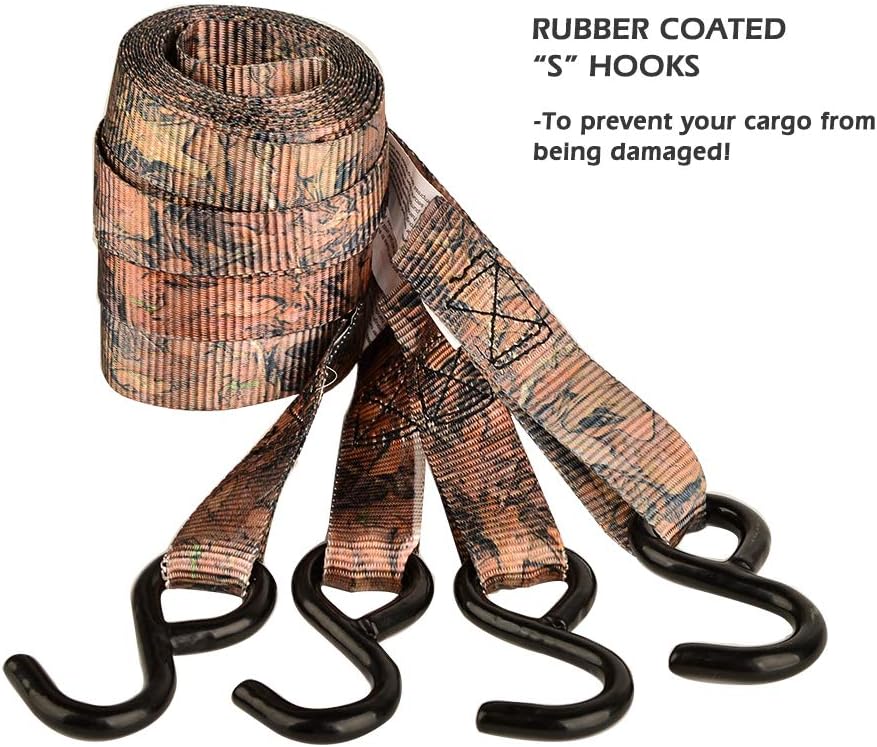 XSTRAP STANDARD Ratchet Tie Down Straps 4 Pk 10 Ft- 300 Lbs Load Cap- 900 Lbs Break Strength-Cargo Straps for Hunting, UTV, ATV, Pickup, Truck, Moving Appliances, Lawn Equipment, Camouflage