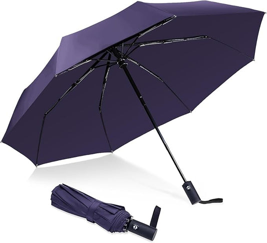 Travel Essentials Umbrella Windproof Compact Collapsible Light, Automatic, Strong and Portable, Wind Resistant Folding Small Umbrella for Rain