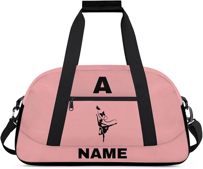 Personalize-Kids-Sports-Duffel-Bags With Custom Name Text Carry-On Overnight Travel Gym Lightweight Dance Pattern Sports Bags For Girls Boys Kids,Pink 3