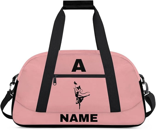 Personalize-Kids-Sports-Duffel-Bags With Custom Name Text Carry-On Overnight Travel Gym Lightweight Dance Pattern Sports Bags For Girls Boys Kids,Pink 3