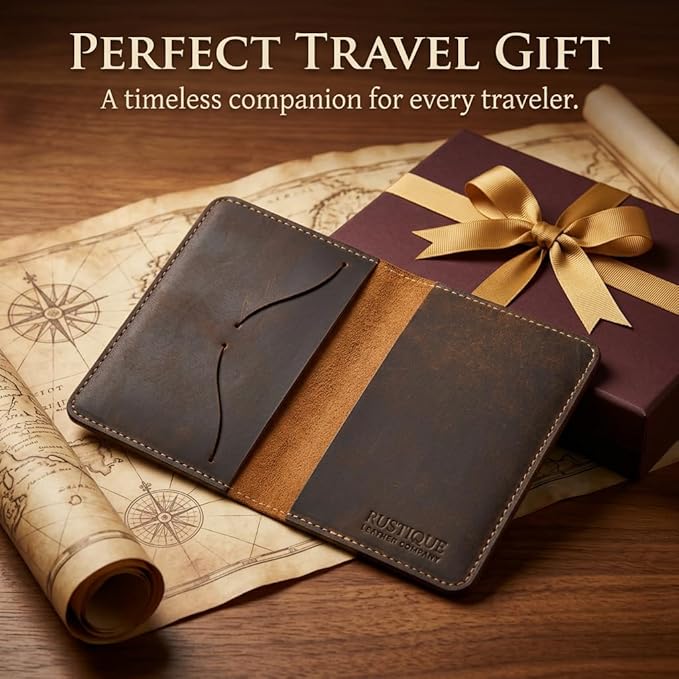 Rustique Leather Passport Holder Collection - Handmade Travel Wallet & Organizer - Full Grain Crazy Horse Leather Covers for Men & Women (Multiple Styles) (Executive Wallet - Tobacco & Honey)