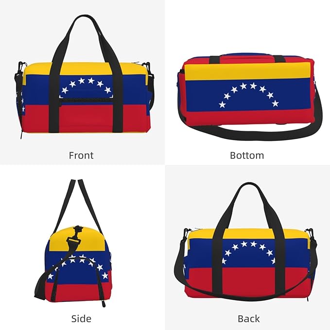 Flag of Venezuela Print Gym Bag with Shoe Compartment for Women Men, 17.7in Sports Duffle Weekender Tote, Overnight Travel Duffel Bag Carry On