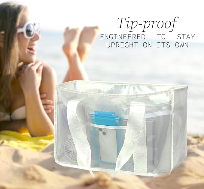Iridescent Clear Beach Bag for Women, Large Pool Tote Cruise Vacation Essentials - Waterproof, Zipper Closure