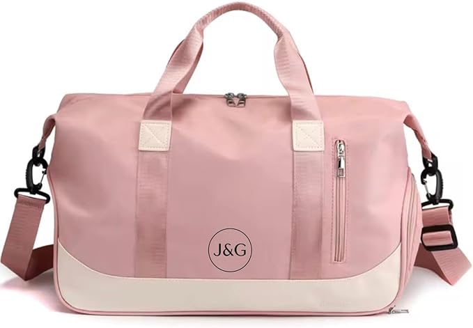 J&G Waterproof Gym Duffel Bag – Lightweight Travel & Sports Bag with Shoe Compartment and Wet Pocket for Men & Women – Carry-On Weekender for Gym, Beach, Trips – 8 Colors (Light Pink)