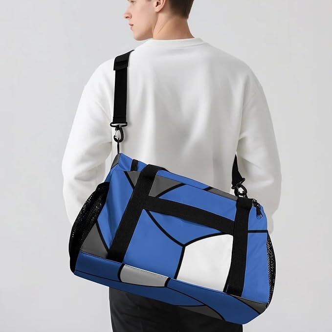 Custom Volleyball Blue Duffel Bag with Name Personalized Travel Bags Sport Gym Bag Carry On Weekender Bags for Men Women