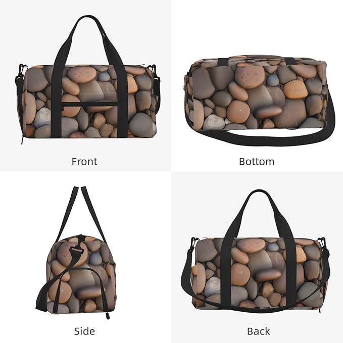 Pebbles in the beach Print Gym Bag with Shoe Compartment for Women Men, 17.7in Sports Duffle Weekender Tote, Overnight Travel Duffel Bag Carry On