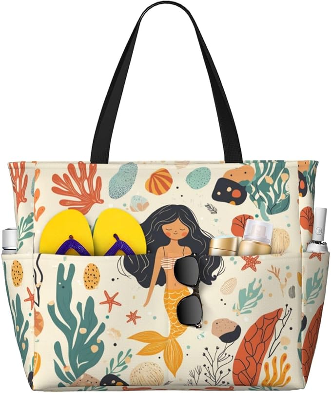 Large Beach Bag for Women Waterproof Foldable Travel Shoulder Tote Bag with Pocket for Weekender Pool Vacation