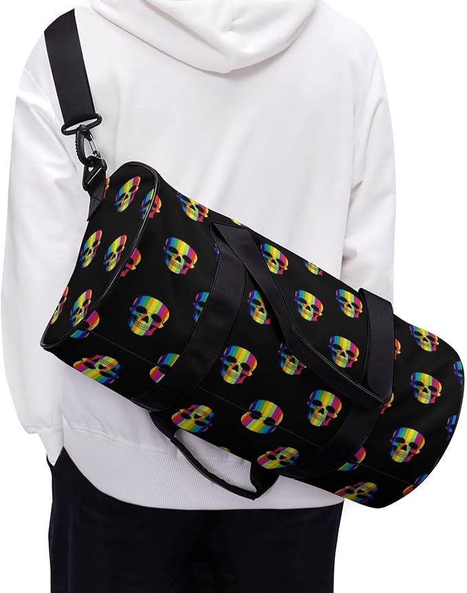 Dance Sports Gymnastics Bag Rainbow Skulls Foldable Gym Bags Lightweight Travel Sports Bag Unisex Gym Duffel Bags
