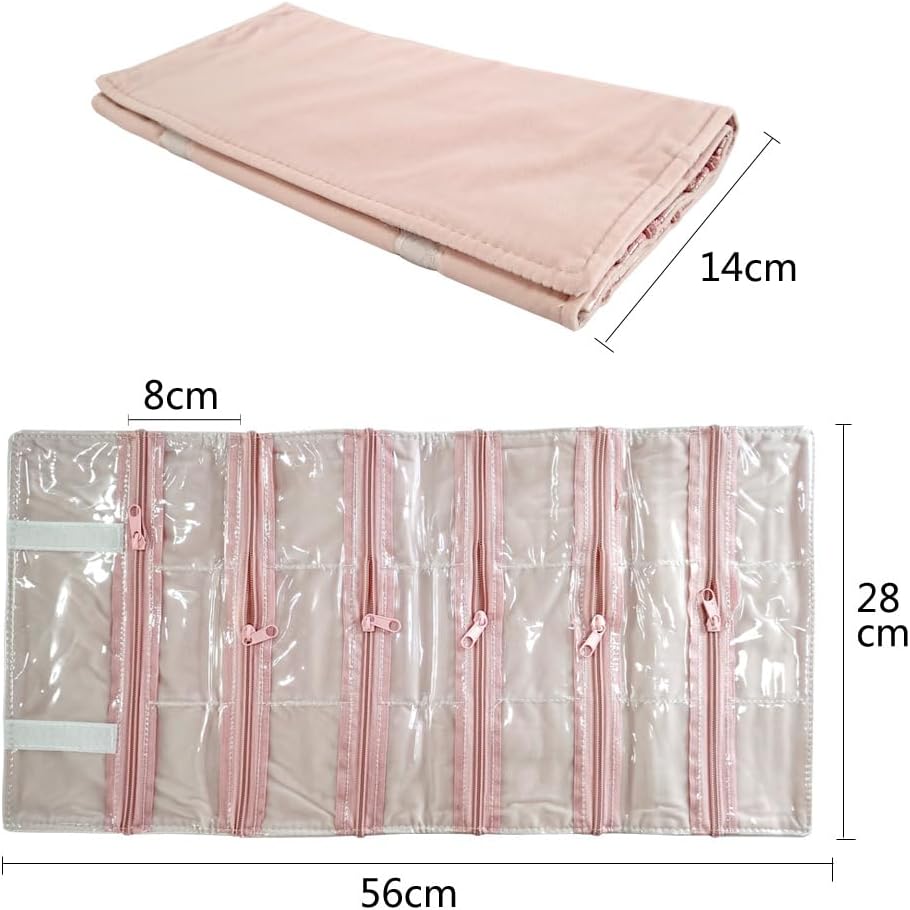 Travel Jewelry Roll Bag Portable Organizer Pouch With Grids&PVC Cover Storage Bags for Necklace, Bracelet, Bracelet,Ring, Badge, Pendant
