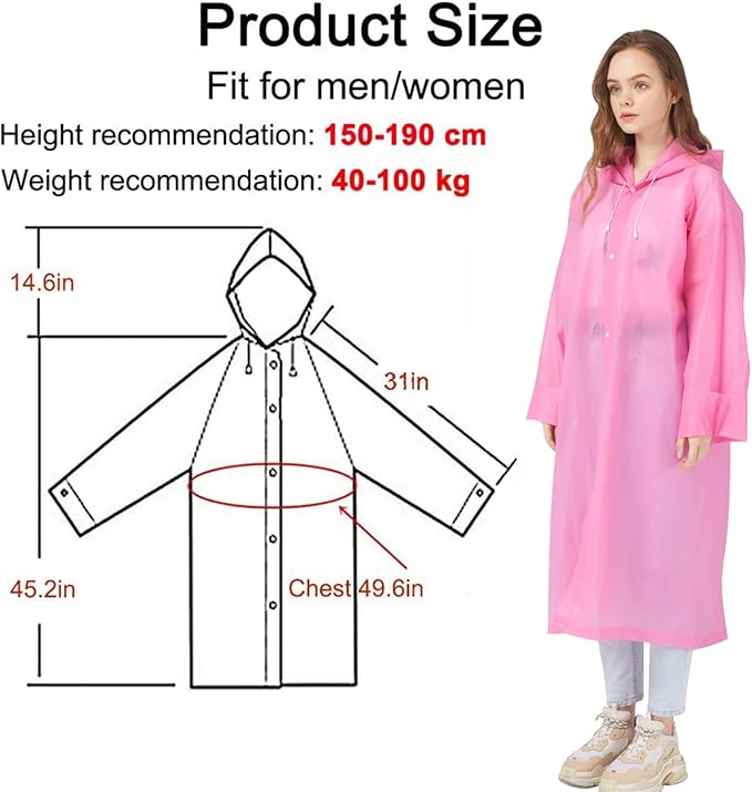 Rain Ponchos Raincoats for Adults Women, Reusable Rain Jacket Coats with Hood for Family Disney Park Travel 2 Pack