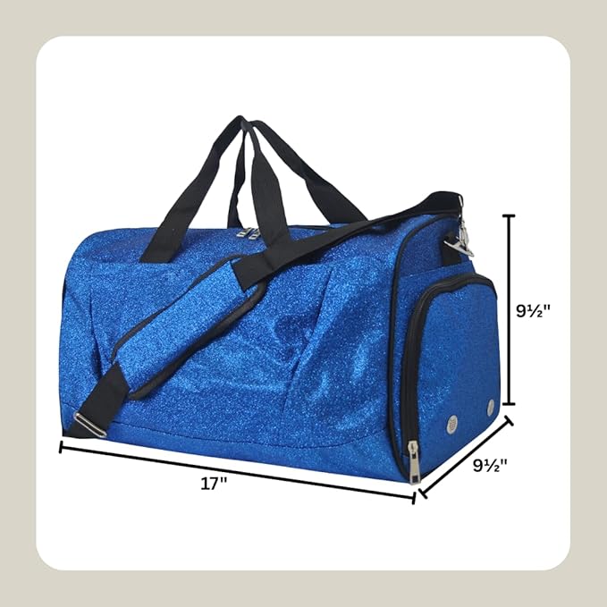 NGIL Glitter Cheers Sports Gym Duffel with Shoe Compartment and Small Carry on Travel Tote Bags for Women, Gym bag, Overnight bags for Women, Cheer Bag (Glitter-Royal)