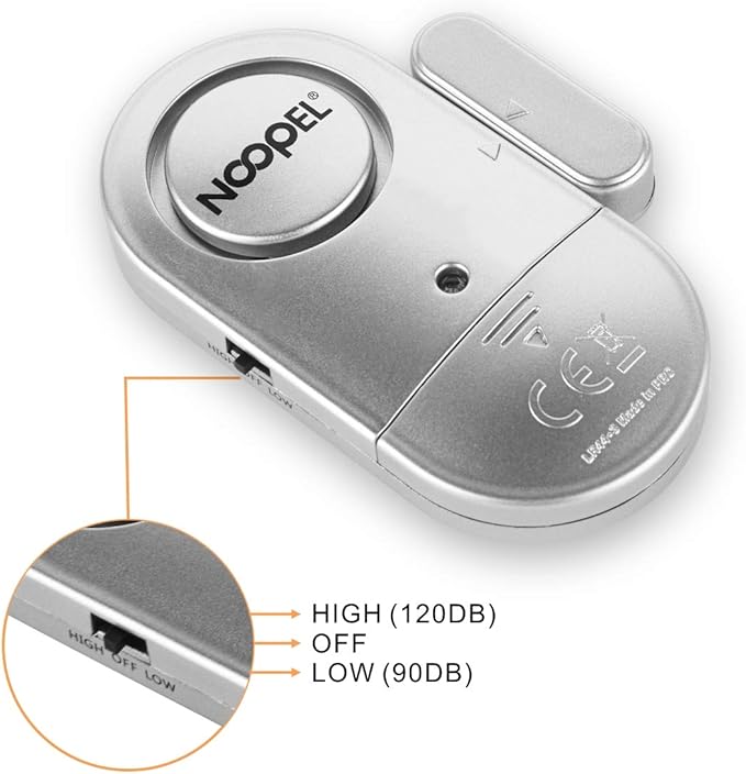Door Alarms When Opened 4 Pack, New Version with Two Volume Levels, NOOPEL Window Alarm Sensors for Kids Safety Burglar Intruder Entry Alert, DIY Home Security, Battery Operated