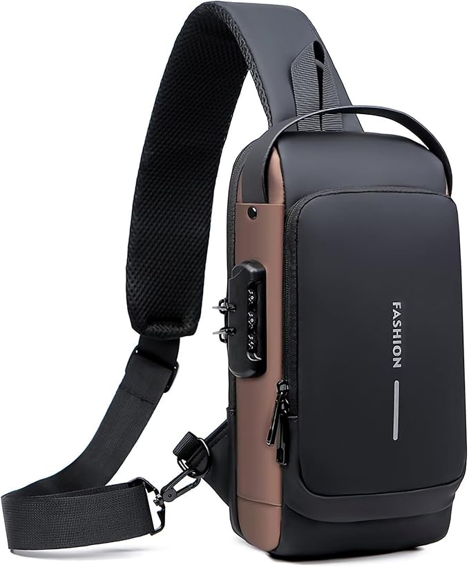 Sling Bag for Men Women, Black Anti-theft Crossbody Bags with USB Charging Port Waterproof Crossbody Sling Backpack Shoulder Bag for Hiking Cycling Running Travel