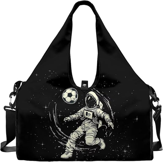 Mens Gym Bag Astronaut Workout Bag with Shoe Compartment, Wet Pocket, Travel Duffel Bags with Mat Carrier, Waterproof Overnight Bag Carry On Weekender