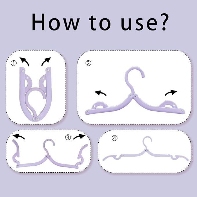 6PCS Portable Folding Clothes Hangers Clothes Drying Rack for Travel (Purple)