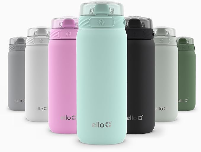 Ello Cooper 18oz Kids Stainless Steel Water Bottle with Straw and Carry Handle, Double Walled and Vacuum Insulated Metal, Leak Proof Locking Lid with Soft Silicone Spout, Reusable, BPA Free, Yucca