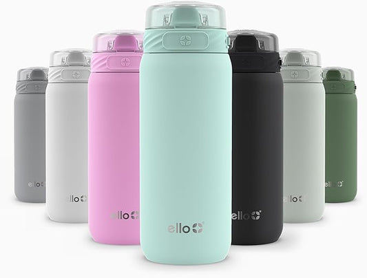 Ello Cooper 18oz Kids Stainless Steel Water Bottle with Straw and Carry Handle, Double Walled and Vacuum Insulated Metal, Leak Proof Locking Lid with Soft Silicone Spout, Reusable, BPA Free, Yucca