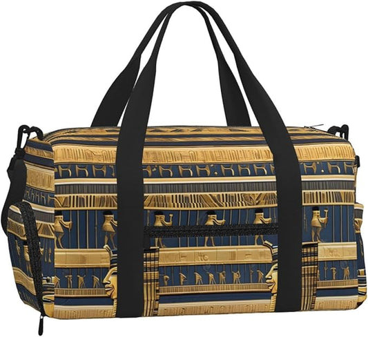 Egyptian Pharaonic Frescoes Print Gym Bag with Shoe Compartment for Women Men, 17.7in Sports Duffle Weekender Tote, Overnight Travel Duffel Bag Carry On