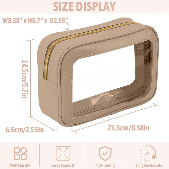 3PCS Clear Toiletry Bag,TSA Approved Travel Makeup Pouch with Zipper for Cosmetics and Toiletries，Diaper Bag Organizer Pouch Set，Women's Purse Organizer and Clear Car Bag