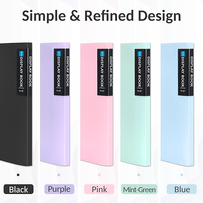 4 Pack Art Portfolios 9"x12", 40 Pockets Large Portfolio Folder Display 80 Pages, Heavy Duty Art Portfolio Folder with Clear Sheet Protectors, Presentation Book for Artwork Document Organizer Binder