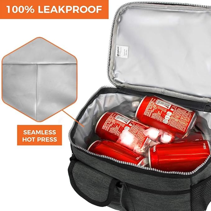 OPUX Lunch Box for Men, Adult Lunch Box Cooler, Insulated Lunch Bag Women, Dual Compartment Lunchbox for Work, Leakproof Double Decker Lunch Bag, Soft Lunch Pail Tote Boys Girls Kids School, Dark Gray