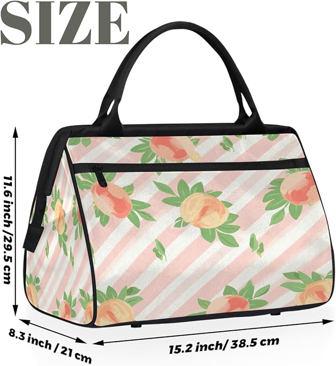 Cute Stripes Peach Pattern Travel Duffel Bag, Waterproof Sports Gym Duffle Bag, Large Capacity Weekender Carry On Overnight Bags for Women Men