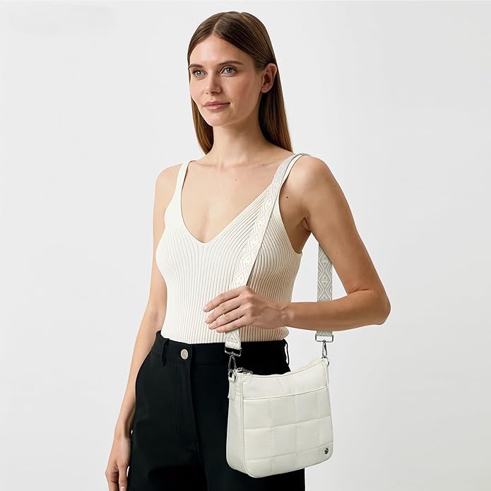 Anti Theft Crossbody Bags for Women,Quilted Puffer Travel Purses Shoulder Hobo Bag Handbag with Guitar Strap